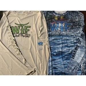 2 WHAT THE FIN WTF Long Sleeve Graphic Print T-Shirt Boating Beach Large New